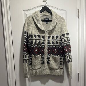 Roots  Shawl patterned zip up  Wool blend Cardigan